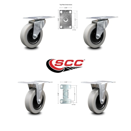 Service Caster 3 Inch Thermoplastic Wheel Top Plate Caster Swivel 2 Rigid, 2PK SCC-05S310-TPRS-TP2-2-R-2